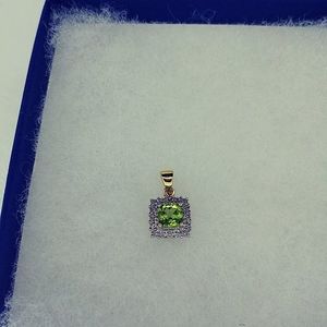1439 Square Peridot with Diamond surround Pendant